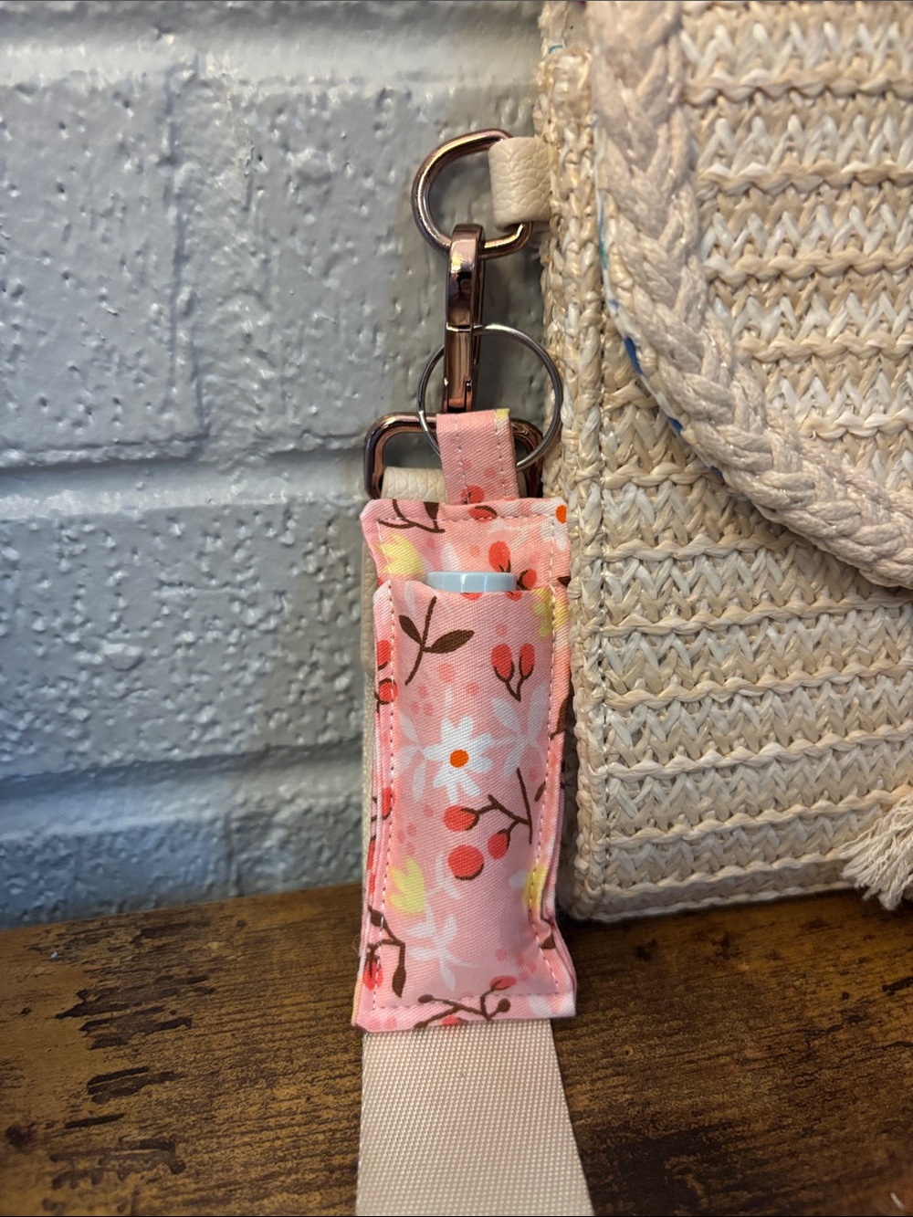 Pink Floral Keychain Chapstick Holder